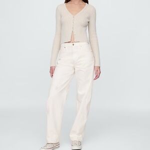 Gap Barrel High-Rise White Denim Beachy BoHo Horseshoe Jeans 33/16R Relaxed